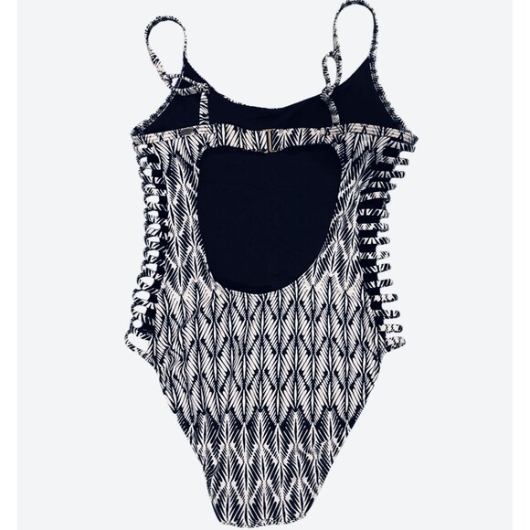 Sunsets One Piece Bathing Suit Swimsuit Black White Geometric Print Sz M - Picture 3 of 5